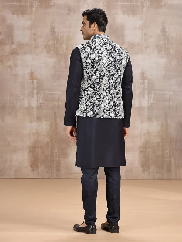 Navy cotton silk mens waistcoat set for wedding