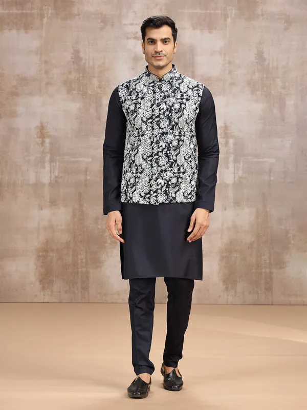 Navy cotton silk mens waistcoat set for wedding