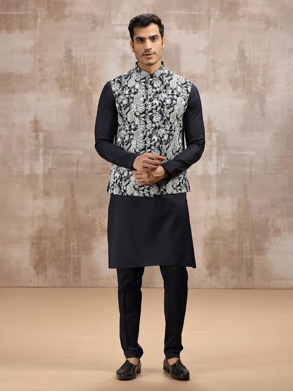 Navy cotton silk mens waistcoat set for wedding