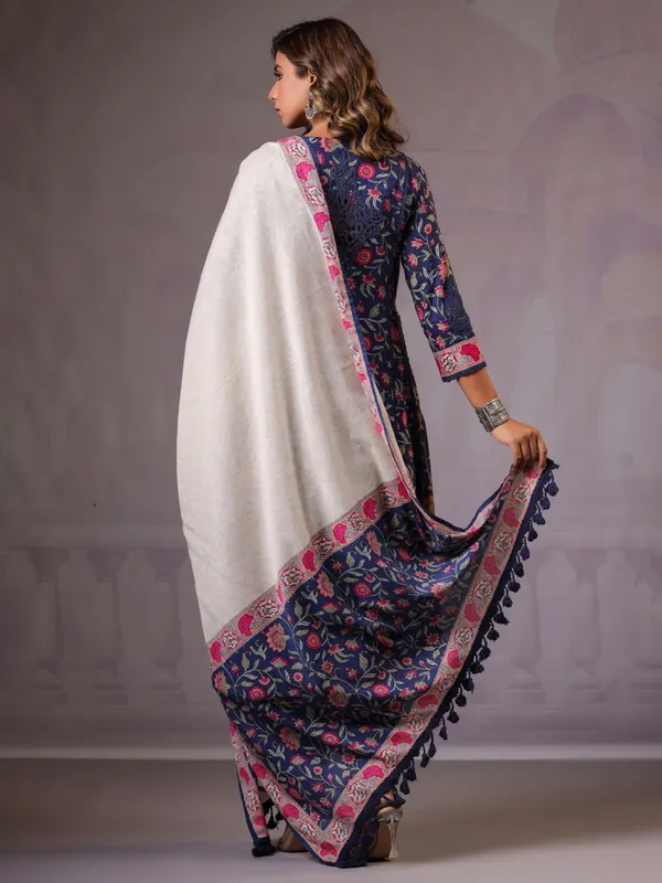 Navy cotton silk printed kurti set for women
