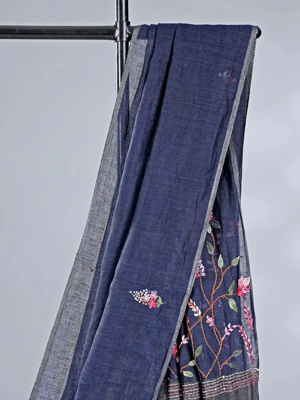 Navy cotton silk saree with subtle shine