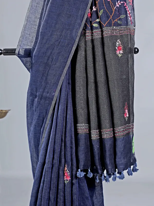 Navy cotton silk saree with subtle shine