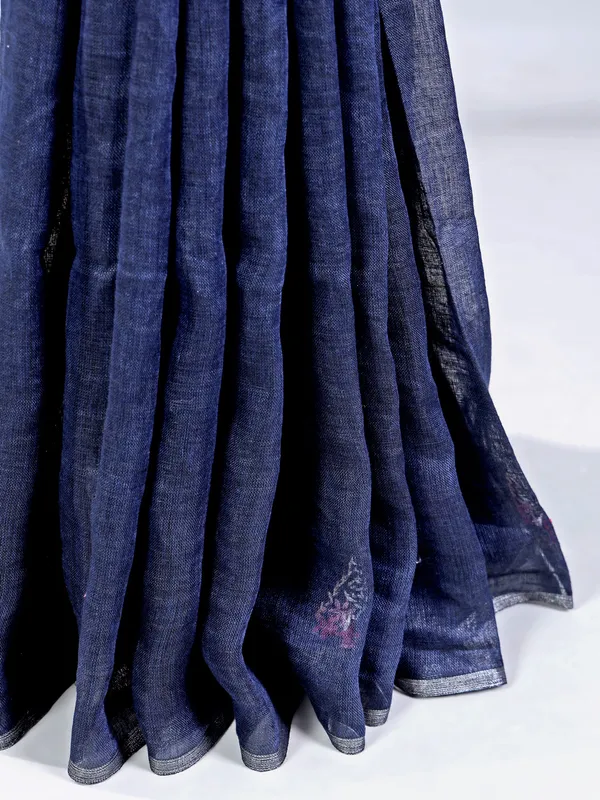 Navy cotton silk saree with subtle shine