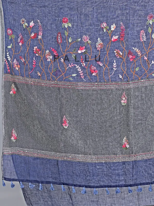 Navy cotton silk saree with subtle shine