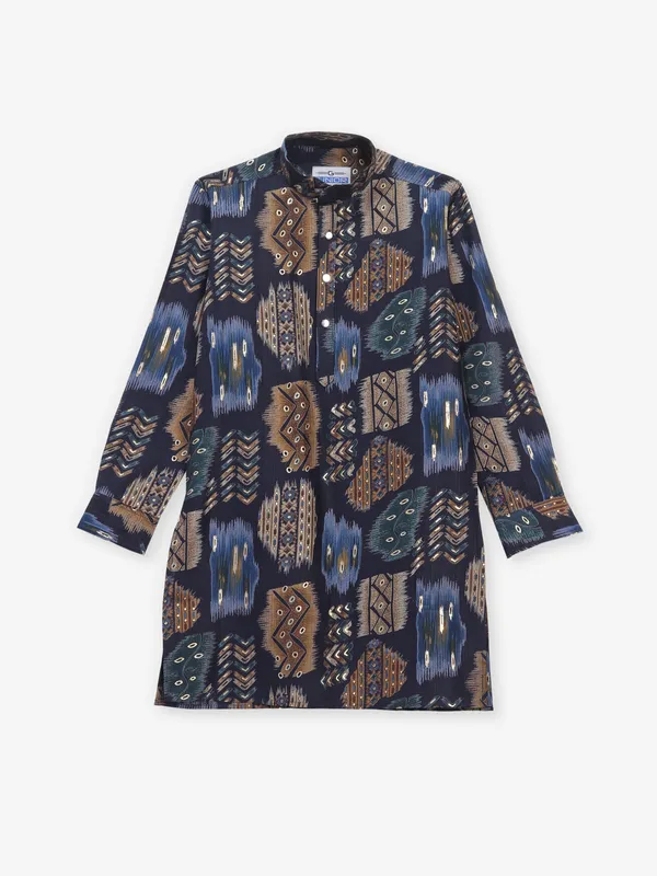 Navy cotton silk stylish printed kurta suit