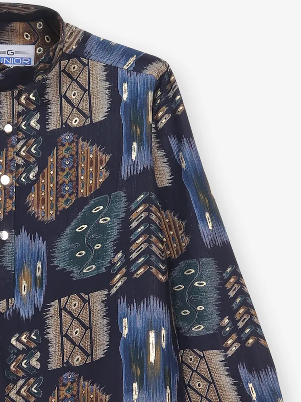 Navy cotton silk stylish printed kurta suit