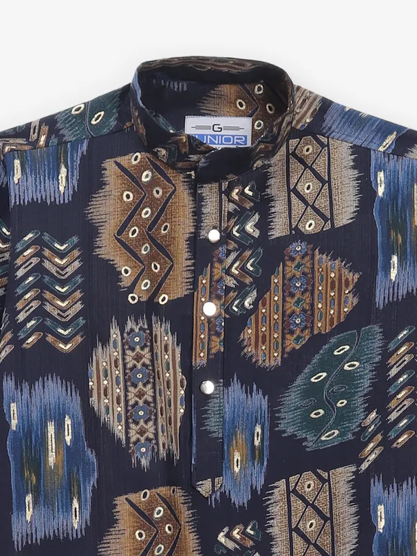 Navy cotton silk stylish printed kurta suit