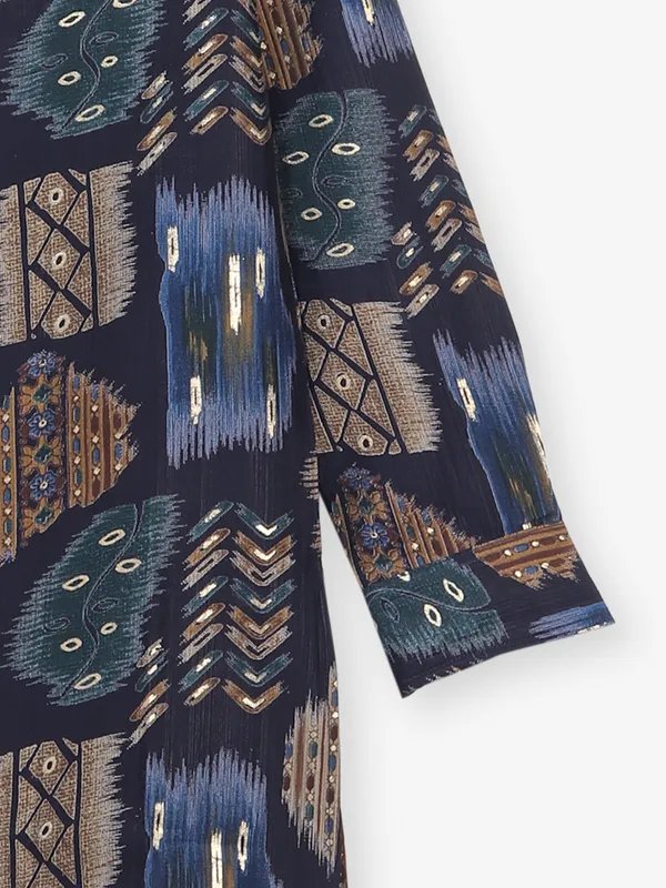Navy cotton silk stylish printed kurta suit