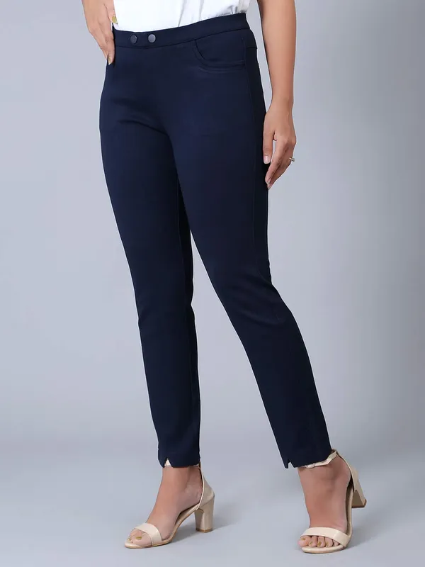 Navy cotton solid jeggings