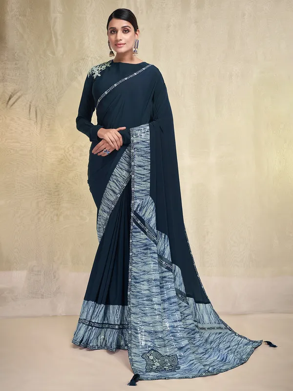 Navy crepe saree