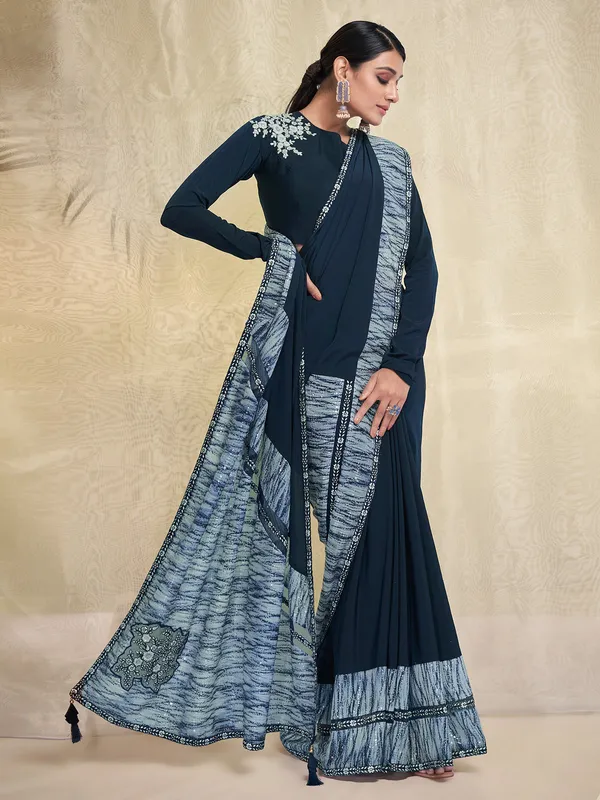 Navy crepe saree