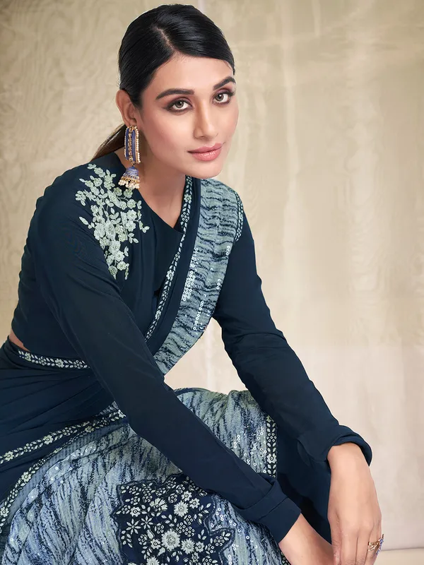 Navy crepe saree