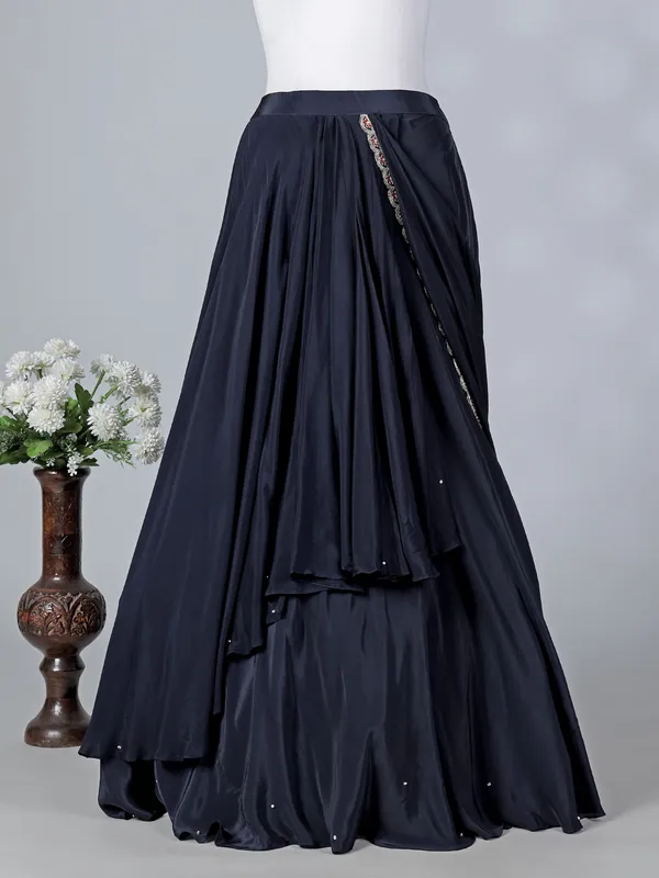 Navy crepe silk designer lehenga choli with dupatta