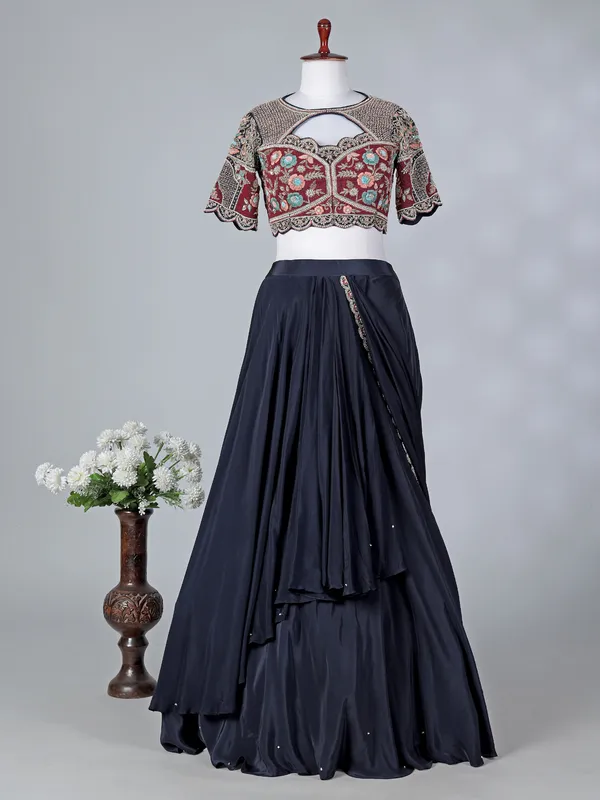 Navy crepe silk designer lehenga choli with dupatta