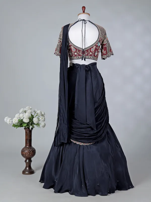 Navy crepe silk designer lehenga choli with dupatta
