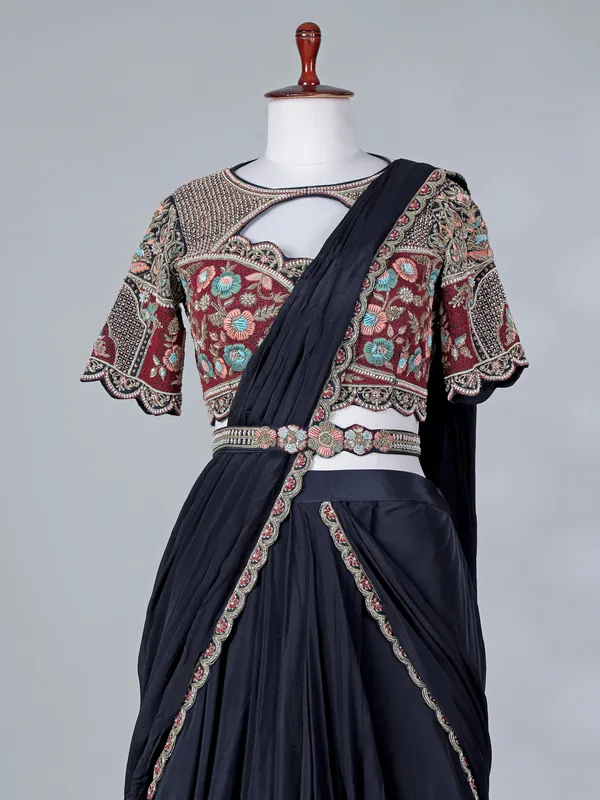 Navy crepe silk designer lehenga choli with dupatta