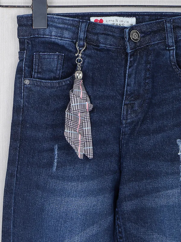 Navy denim washed and ripped style jeans