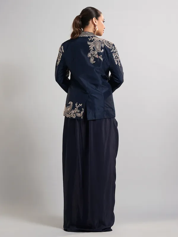 Navy designer indo western jacket style ensemble