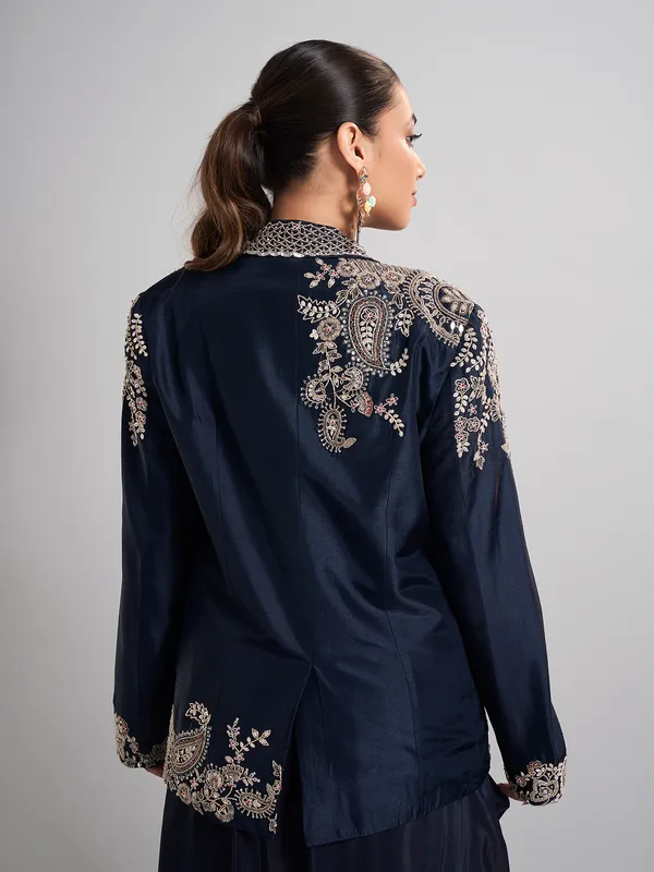 Navy designer indo western jacket style ensemble