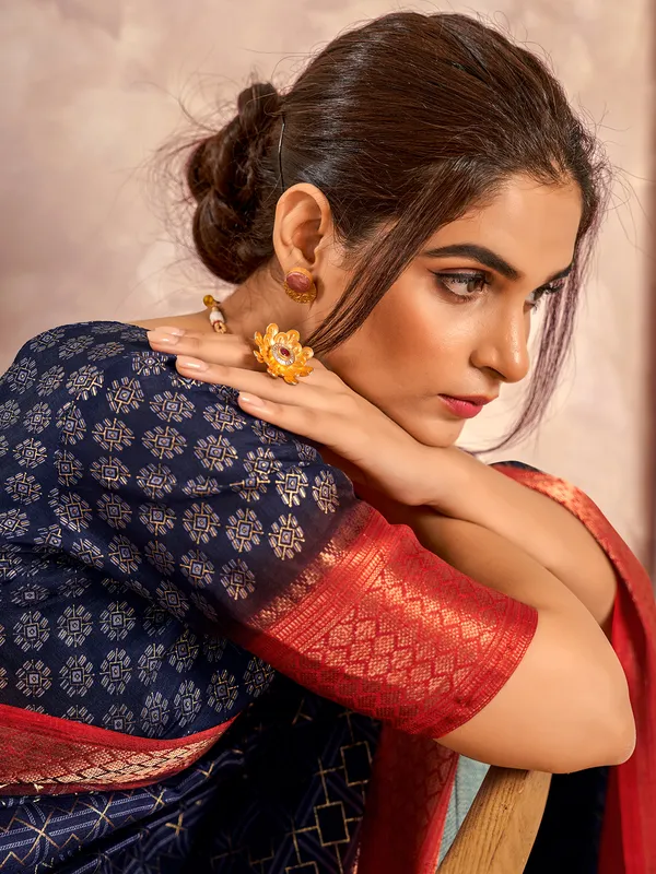 Navy dola silk printed saree