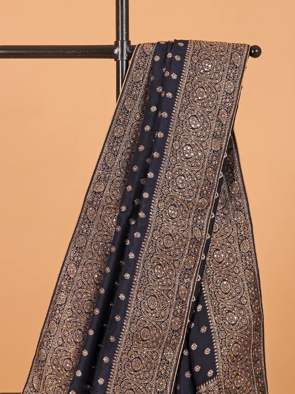 Navy dola silk saree for wedding wear