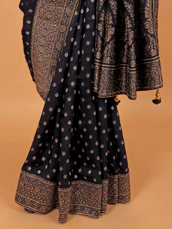 Navy dola silk saree for wedding wear