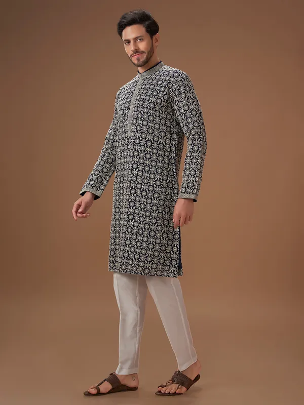 Navy georgette  Men Kurta pajama