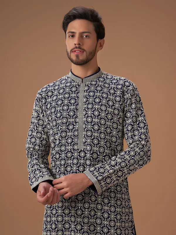 Navy embroidery kurta suit in georgette