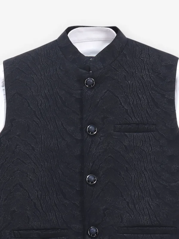 Navy ethnic finest zari weaved waistcoat set for boys