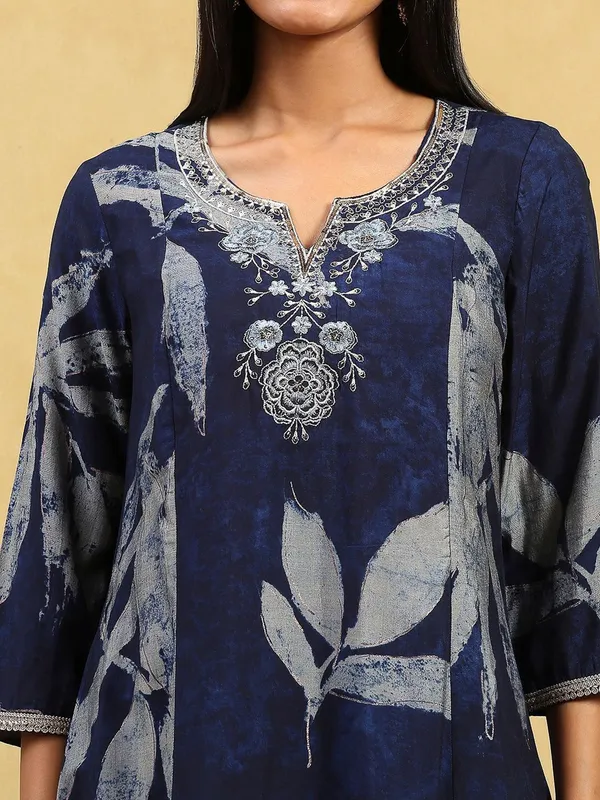 Navy festive wear kurti set with print