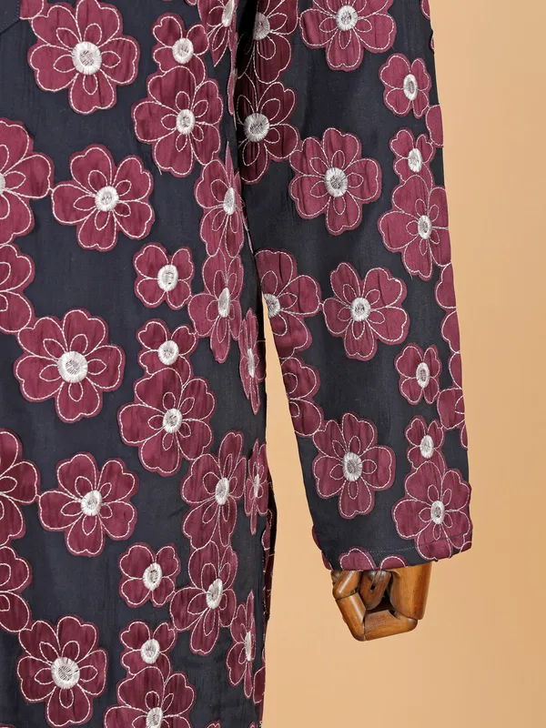 Navy floral printed cotton kurta pajama