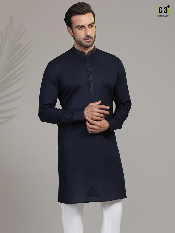 Navy full sleeves kurta in cotton