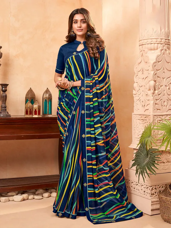 Navy georgette digital printed saree
