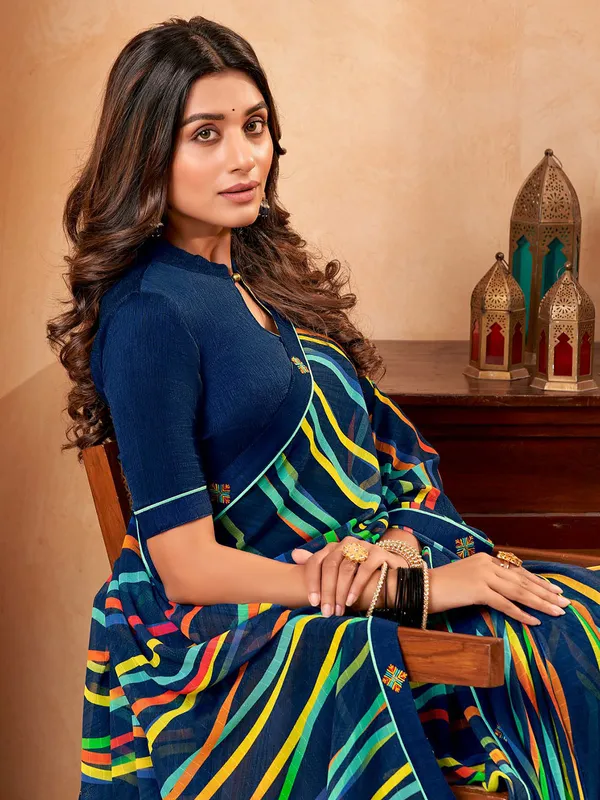 Navy georgette digital printed saree