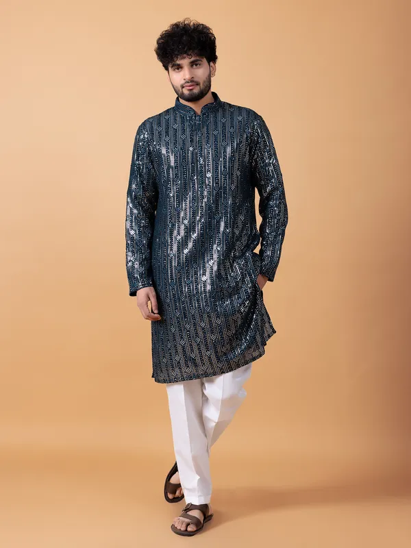 Navy georgette embroidery kurta suit
