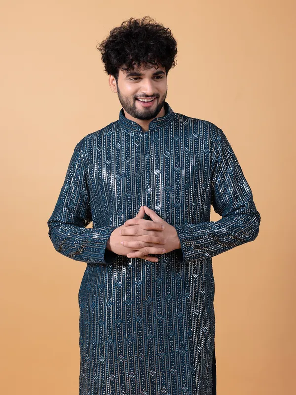 Navy georgette embroidery kurta suit