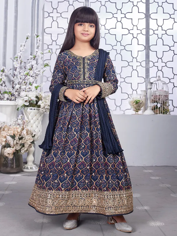 Navy georgette girls anarkali suit