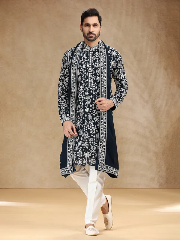 Navy georgette kurta suit with dupatta