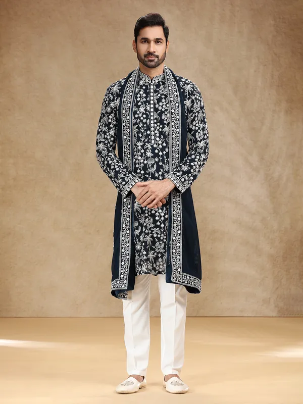 Navy georgette kurta suit with dupatta