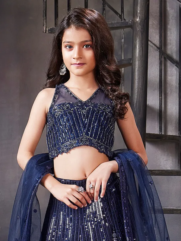Navy georgette lehenga choli for girls for wedding