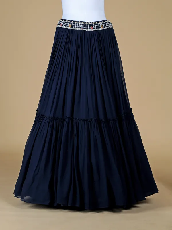 Navy georgette lehenga choli with cape