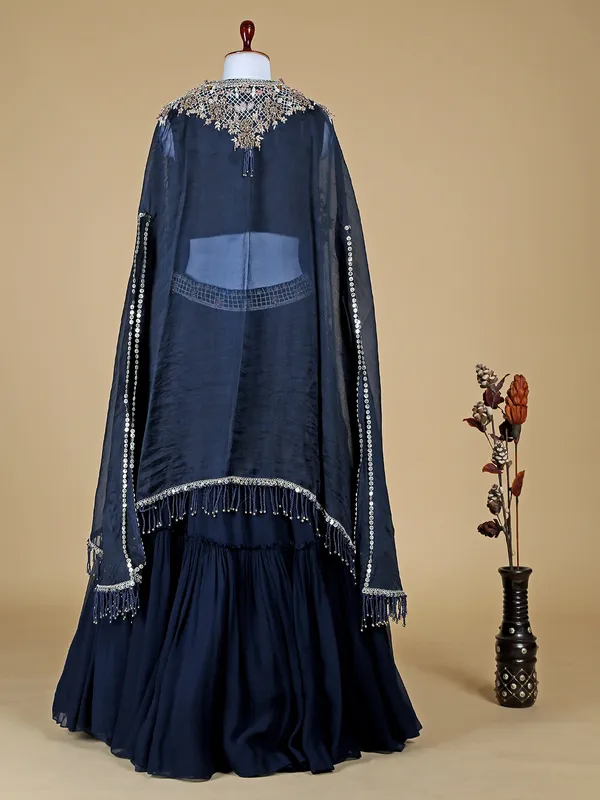 Navy georgette lehenga choli with cape