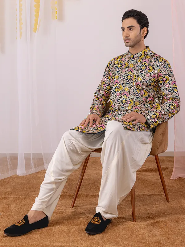 Navy georgette men kurta suit with salwar
