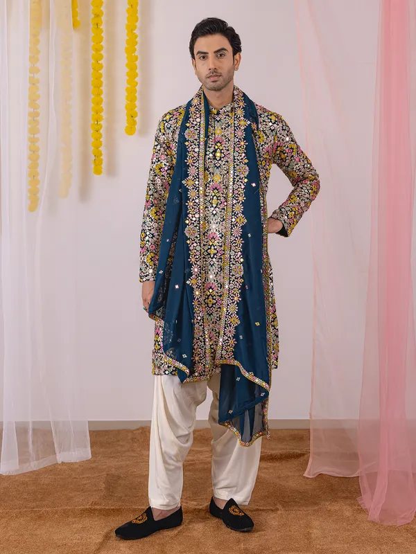 Navy georgette men kurta suit with salwar