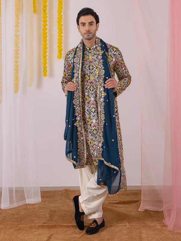 Navy georgette men kurta suit with salwar