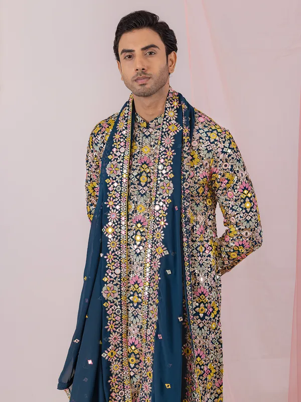Navy georgette men kurta suit with salwar