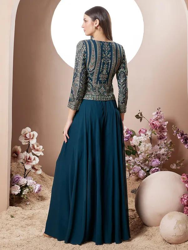Navy georgette palazzo suit with jacket for women