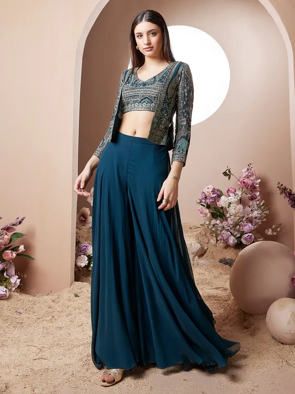 Navy georgette palazzo suit with jacket for women