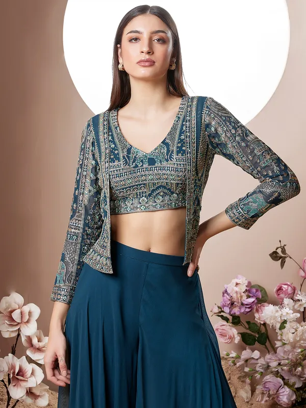 Navy georgette palazzo suit with jacket for women