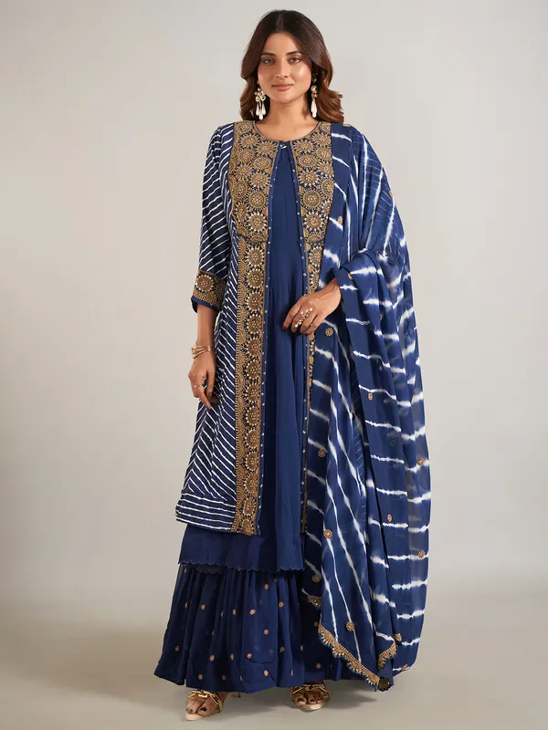 Navy georgette wedding wear designer suit